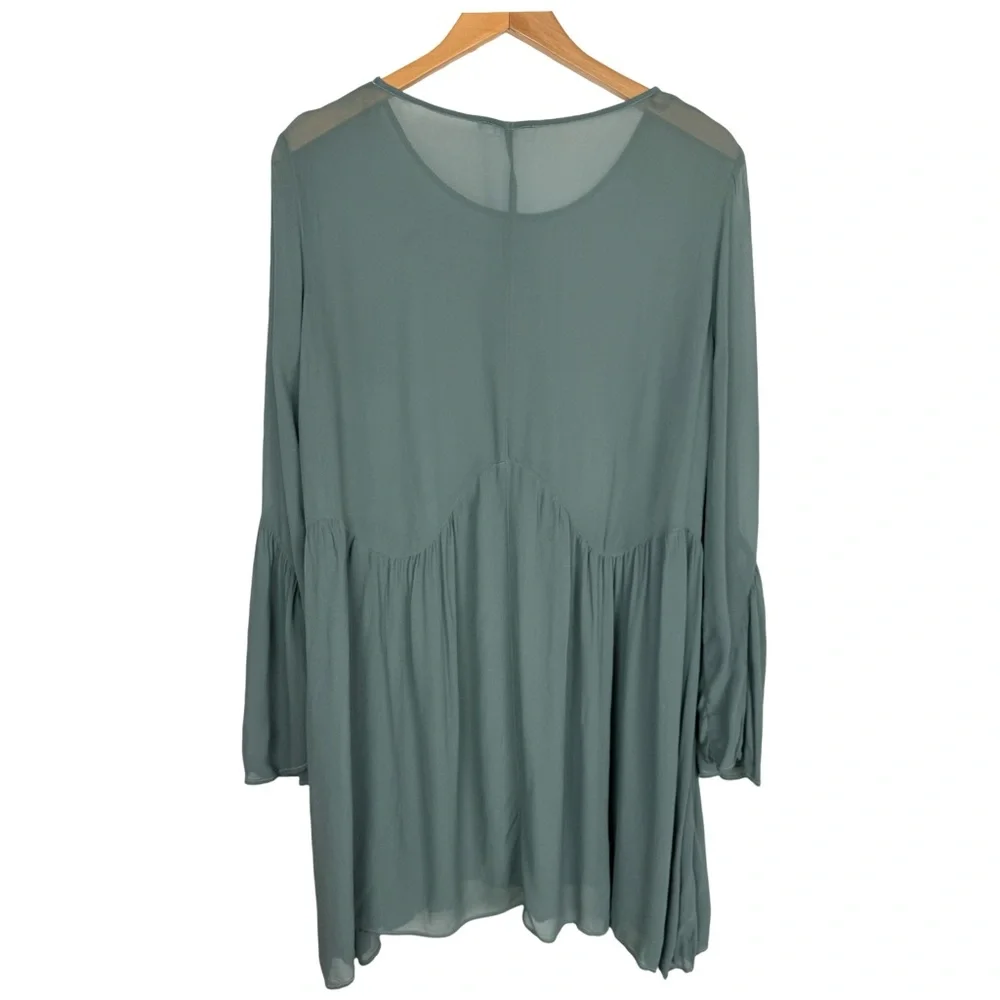 Lacausa Anthropologie Sheer Babydoll Flowy Boho Dress Sage Green Oversized NWT - Picture 2 of 9